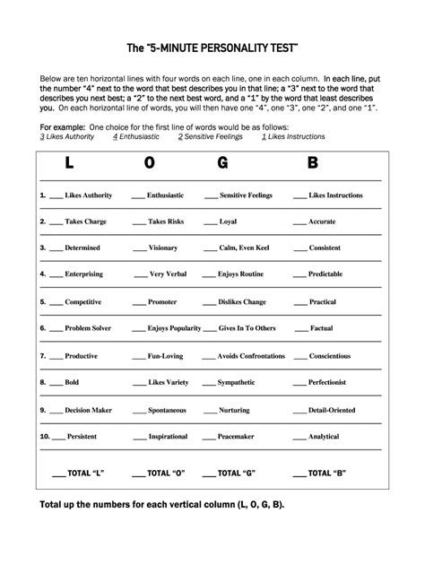 Printable personality tests .